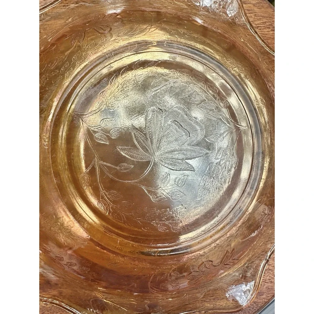 Jeanette Carnival Glass Bowl Vtg Iridescent Orange Floragold Louisa Ruffled 9.5